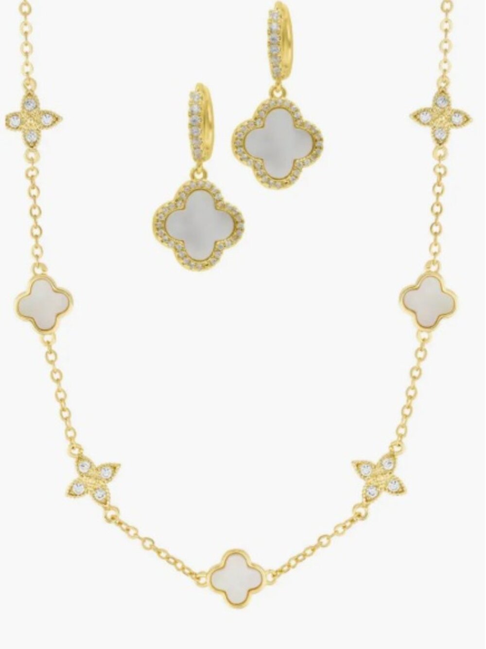 NEW Adornia Gold  & Cubic Clover Drop Earrings & Station Necklace Set